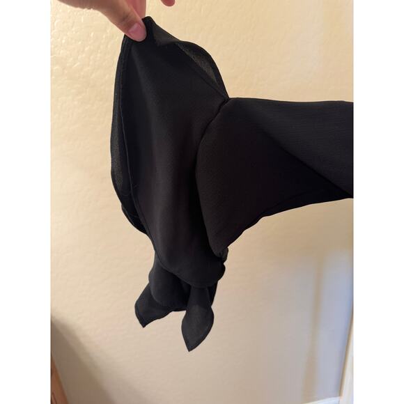 Meraki Black Long Sleeve Flutter Blouse Top Rhinestone Neckline Size M - Picture 6 of 10